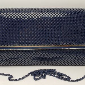 Aluminum Metal Mesh Blue Clutch Purse Chain Strap